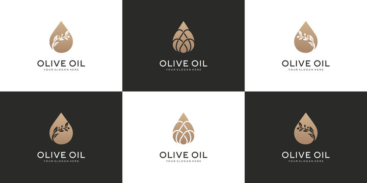 Set collection olive oil, symbols for beauty salon, skincare, cosmetic, yoga and spa products.