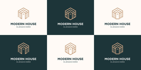 Set collection real estate minimalist icon home polygon line art style.