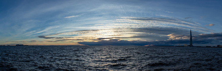Naklejka na ściany i meble Panorama of the Gulf of Finland at sunset