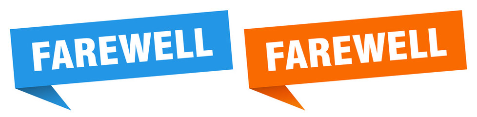 farewell banner sign. farewell speech bubble label set