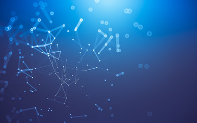 Abstract background. Molecules technology with polygonal shapes, connecting dots and lines. Connection structure. Big data visualization.