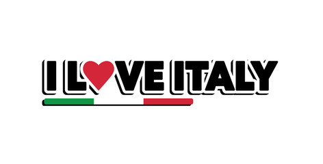 Love Italy design with Italian flag and heart. Patriotic logo, sticker or badge. Typography design for t-shirt graphic. Vector illustration