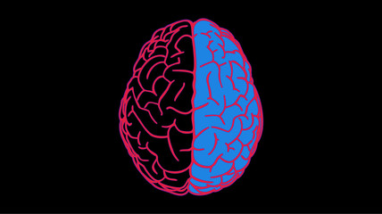 Right ans left hemispheres brain illustration on dark BG
