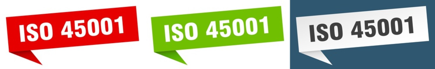 iso 45001 banner sign. iso 45001 speech bubble label set