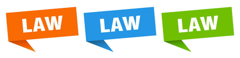 law banner sign. law speech bubble label set