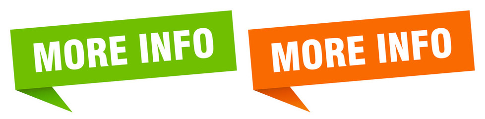 more info banner sign. more info speech bubble label set