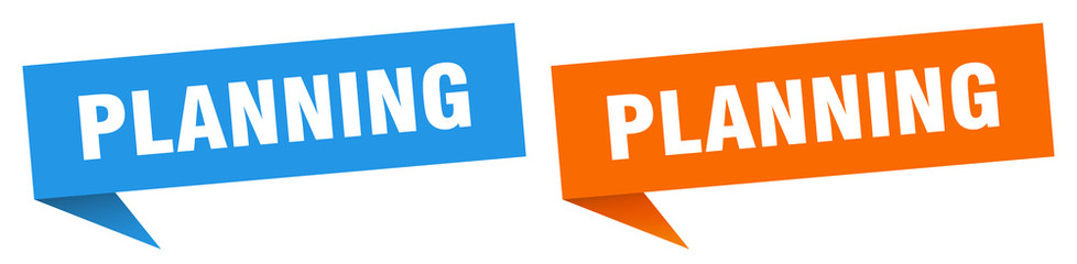 planning banner sign. planning speech bubble label set