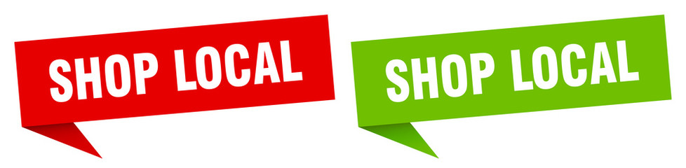 shop local banner sign. shop local speech bubble label set