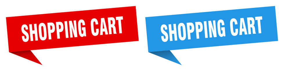 shopping cart banner sign. shopping cart speech bubble label set