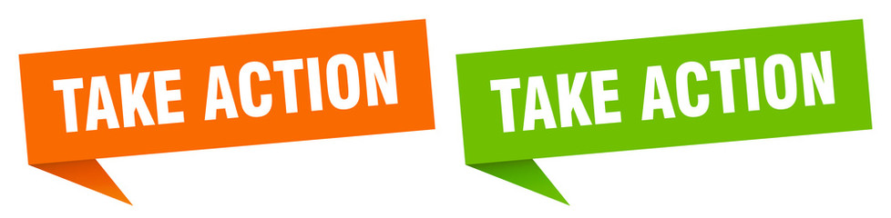 take action banner sign. take action speech bubble label set
