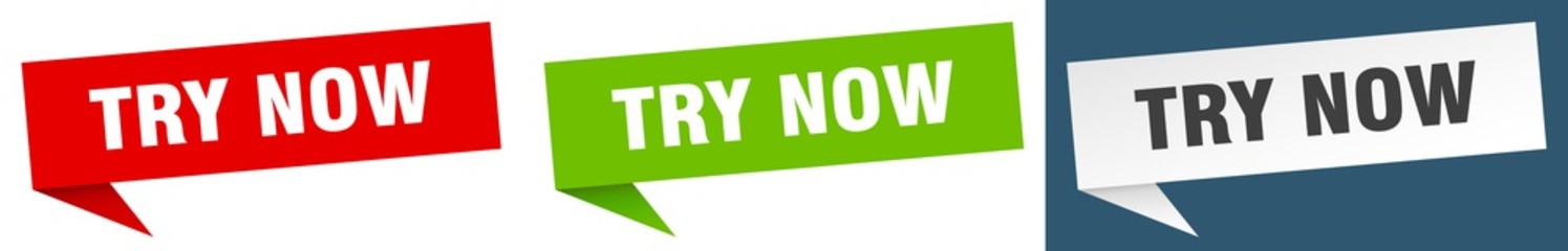 Fototapeta premium try now banner sign. try now speech bubble label set
