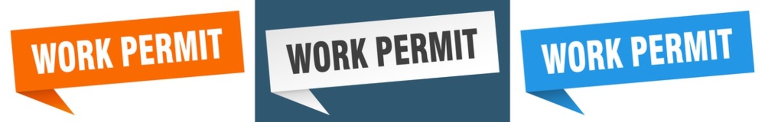 work permit banner sign. work permit speech bubble label set