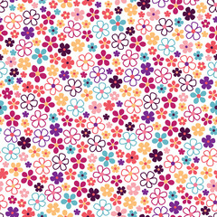 Fototapeta na wymiar Vector seamless pattern. Little flower background in shades of pinks and purples.