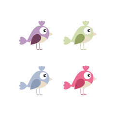 Small birds on a white background. Children's cartoon vector illustration. Drawing for children's books, textiles, patterns, packaging paper. Logo design of products for newborns