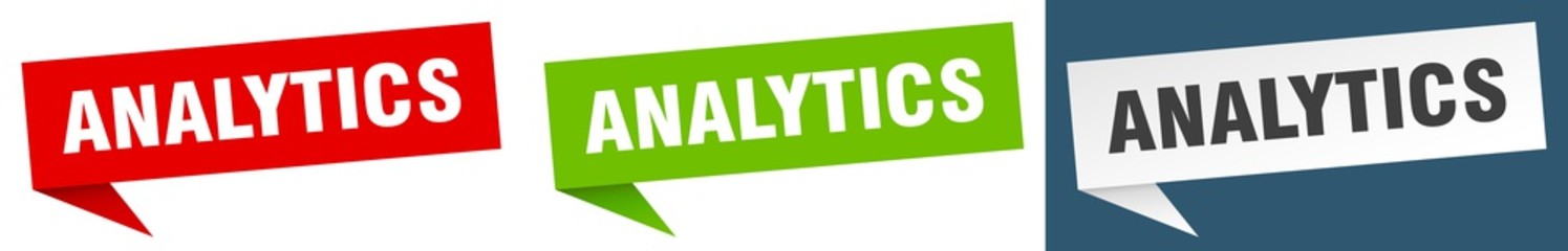 analytics banner sign. analytics speech bubble label set