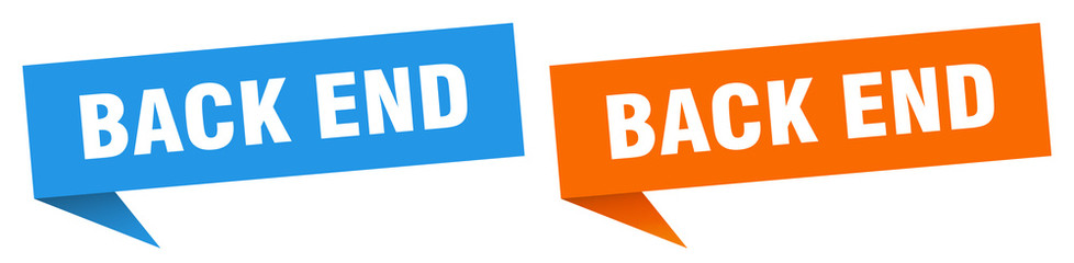 back end banner sign. back end speech bubble label set