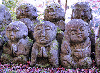 Wonderful stone statues in buddhist temple in Kyoto - Otagi Nenbutsuji. 