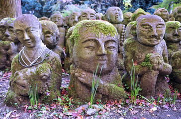 Wonderful stone statues in buddhist temple in Kyoto - Otagi Nenbutsuji. 