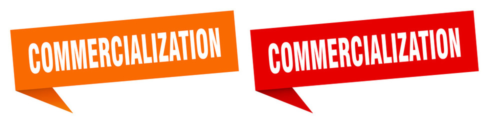 commercialization banner sign. commercialization speech bubble label set