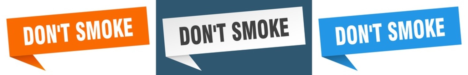 don't smoke banner sign. don't smoke speech bubble label set