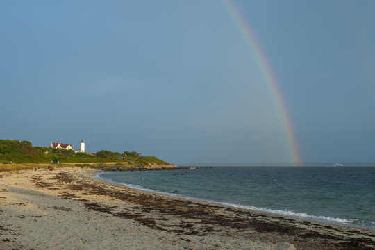Rainbow over Nobska Point Lighthouse Woods Hole Cape Cod Massachusetts