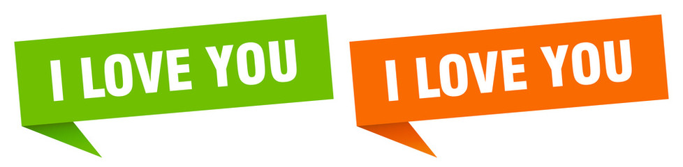 i love you banner sign. i love you speech bubble label set