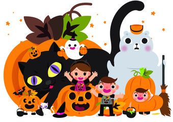 boo; candy; flat; icon; isolated; face; set; spider; magic; scary; kid; design; funny; creepy; horror; greeting; pumpkin; companions; happy; mummy; copy space; illustration; witch; monster; cartoon; 