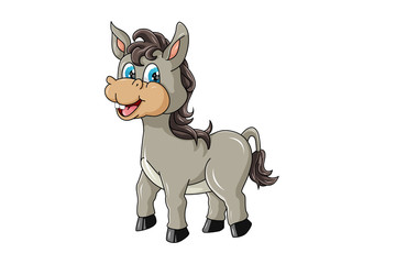 A cute little donkey with blue eyes laughing, design cartoon vector illustration
