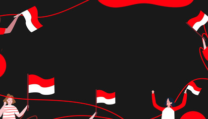 People hold indonesian flag red white celebrate 75th independence day for template banner flyer with flat style