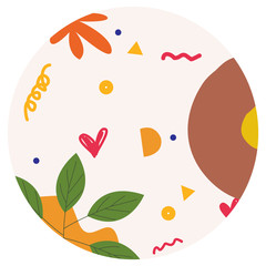 Ornament plant leaf flower ribbon in circle shape with flat style