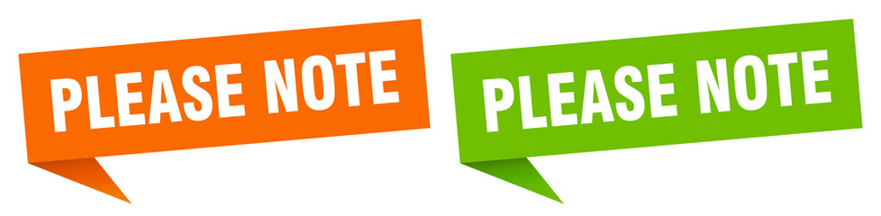 please note banner sign. please note speech bubble label set