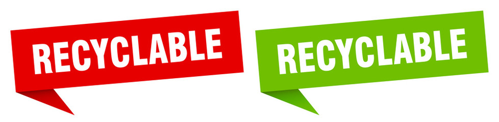 recyclable banner sign. recyclable speech bubble label set