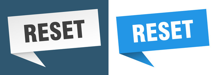 reset banner sign. reset speech bubble label set