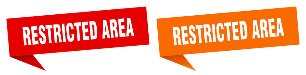 restricted area banner sign. restricted area speech bubble label set