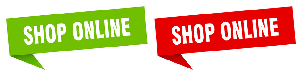 shop online banner sign. shop online speech bubble label set
