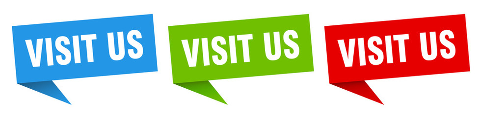 visit us banner sign. visit us speech bubble label set