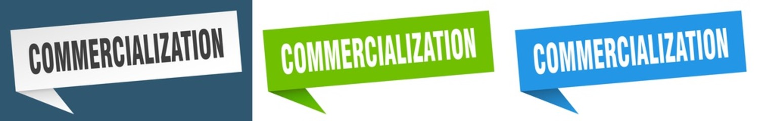 commercialization banner sign. commercialization speech bubble label set