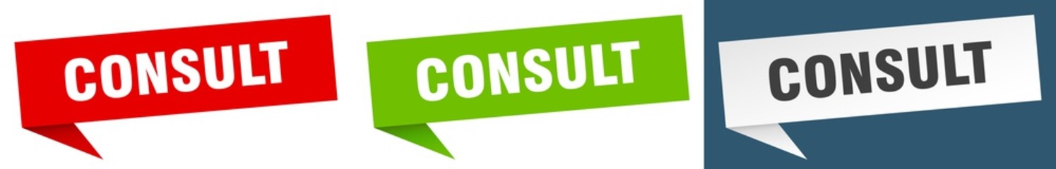 consult banner sign. consult speech bubble label set