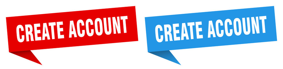 create account banner sign. create account speech bubble label set
