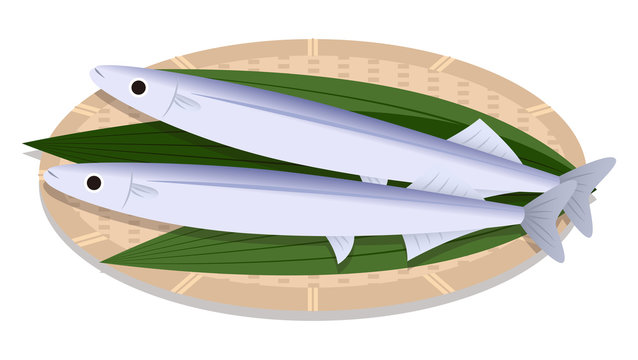 two fish on plate with green leaves clip art preview