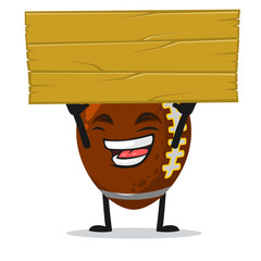 Vector illustration of rugby mascot or character holding blank wooden