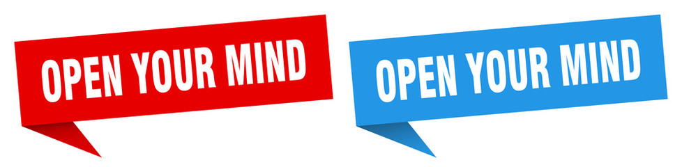open your mind banner sign. open your mind speech bubble label set