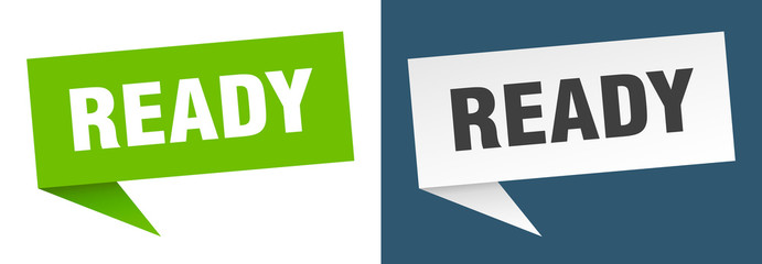 ready banner sign. ready speech bubble label set