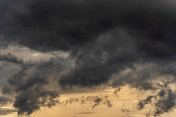 Dramatic stormy clouds in sky during rainy weather. Natural overcast weather background. Soft...