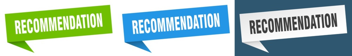 recommendation banner sign. recommendation speech bubble label set