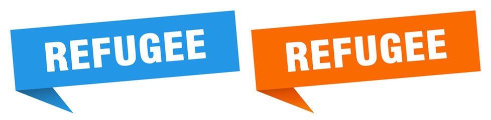 refugee banner sign. refugee speech bubble label set