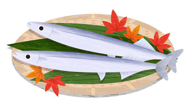 fish on plate with autumn leaves clip art preview