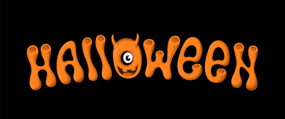 Halloween lettering with monster on black background