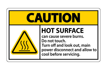 Caution Hot surface sign on white background