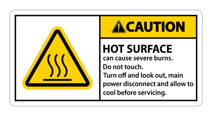 Caution Hot surface sign on white background